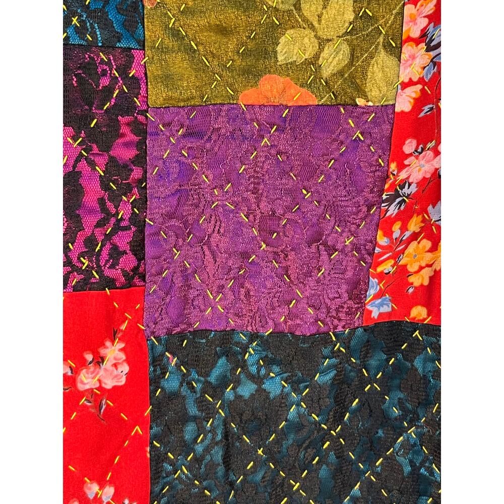 Indigo Moon Quilted Jacket Medium Patchwork Satin… - image 6